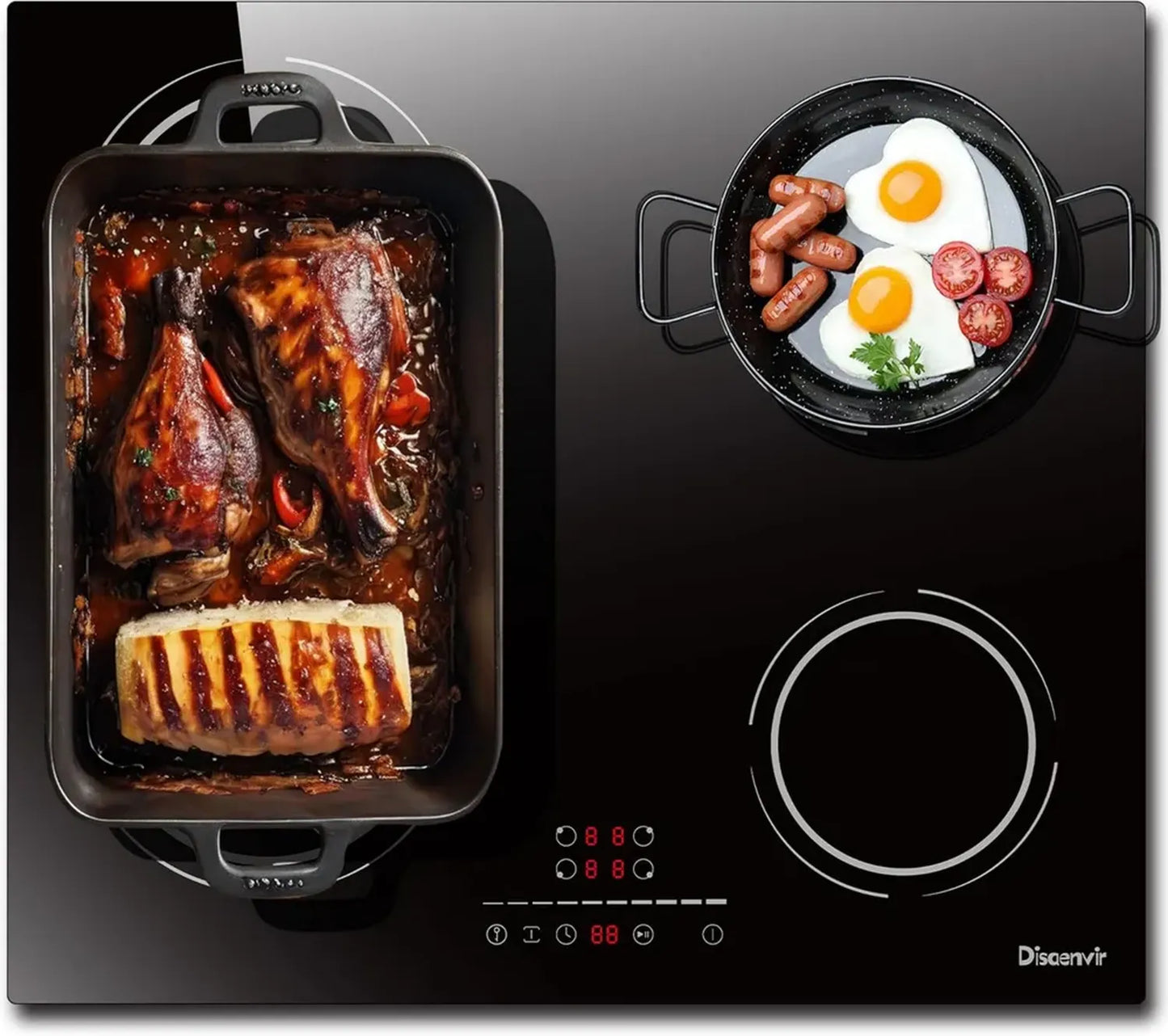 Table de Cuisson à Induction 4 Zones 6400W, Flexible et Encastrable, 60cm, Tactile avec Sécurité Enfant et Minuterie