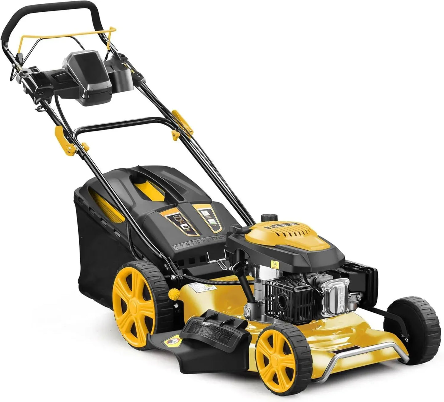 Tondeuse à gazon thermique Nemura 196cm3 - 4 en 1, largeur de coupe 53 cm, 7 hauteurs, démarrage électrique facile