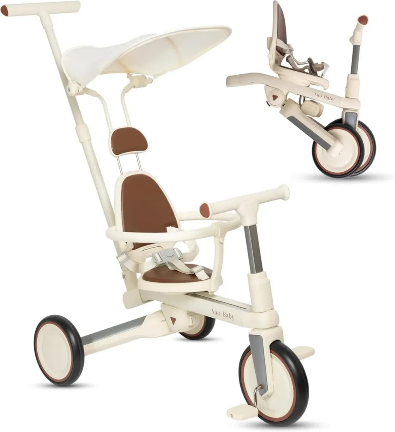 Tricycle Évolutif Enfant 1-5 Ans avec Barre Parentale et Capote - Pliable et Réglable