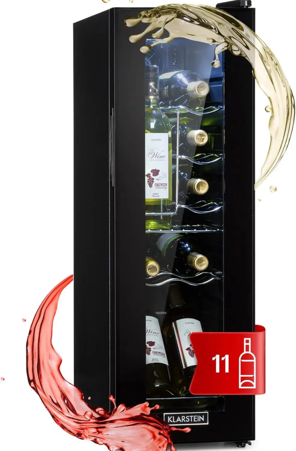 Klarstein Cave à Vin 32L, Porte en Verre, Bar Intérieur/Extérieur, Frigo à Vin 12 Bouteilles