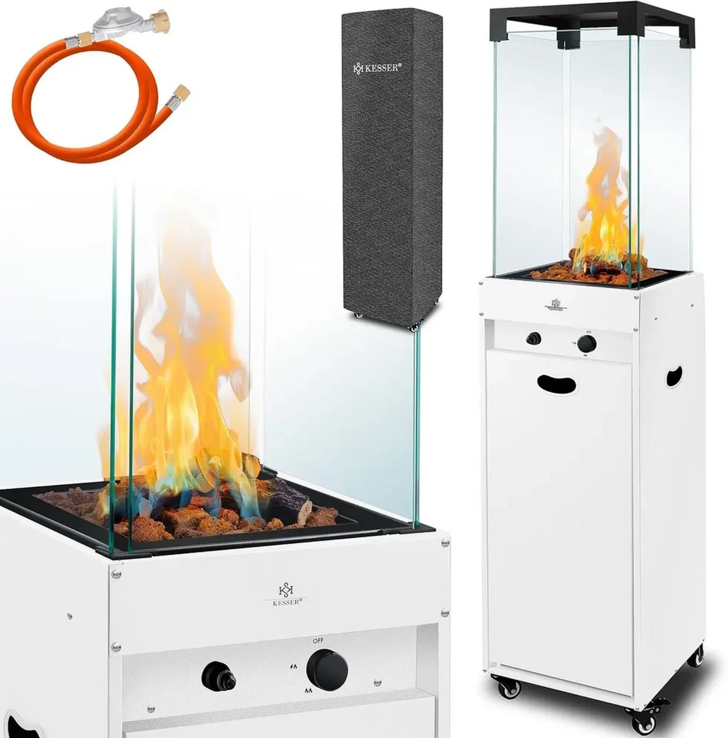 Chauffage Radiant Gaz Extérieur KESSER® avec Housse et Roulettes - Blanc