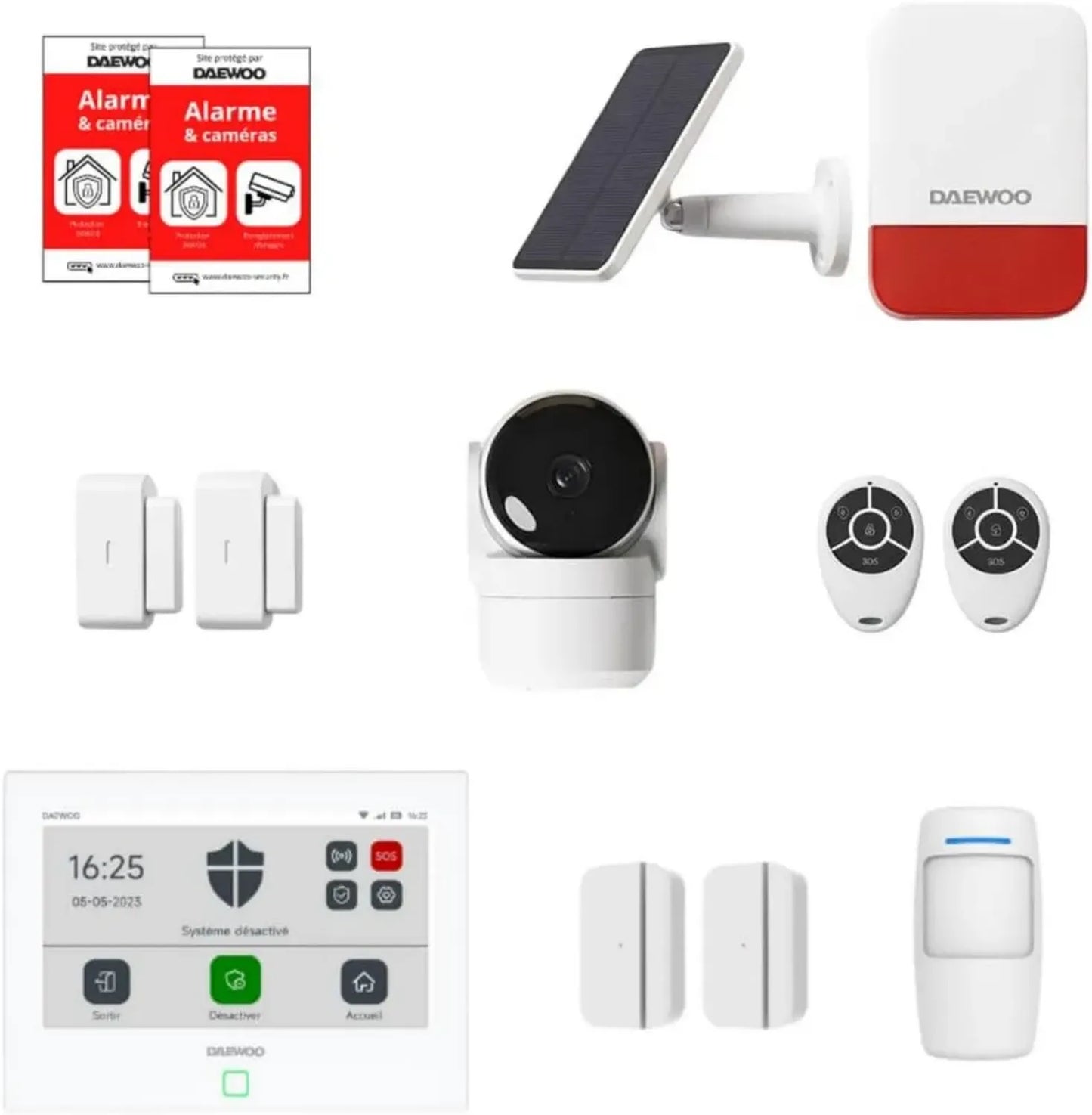 Système d'Alarme Intelligente Daewoo avec Caméra HD, Sirène Solaire et Capteurs de Porte