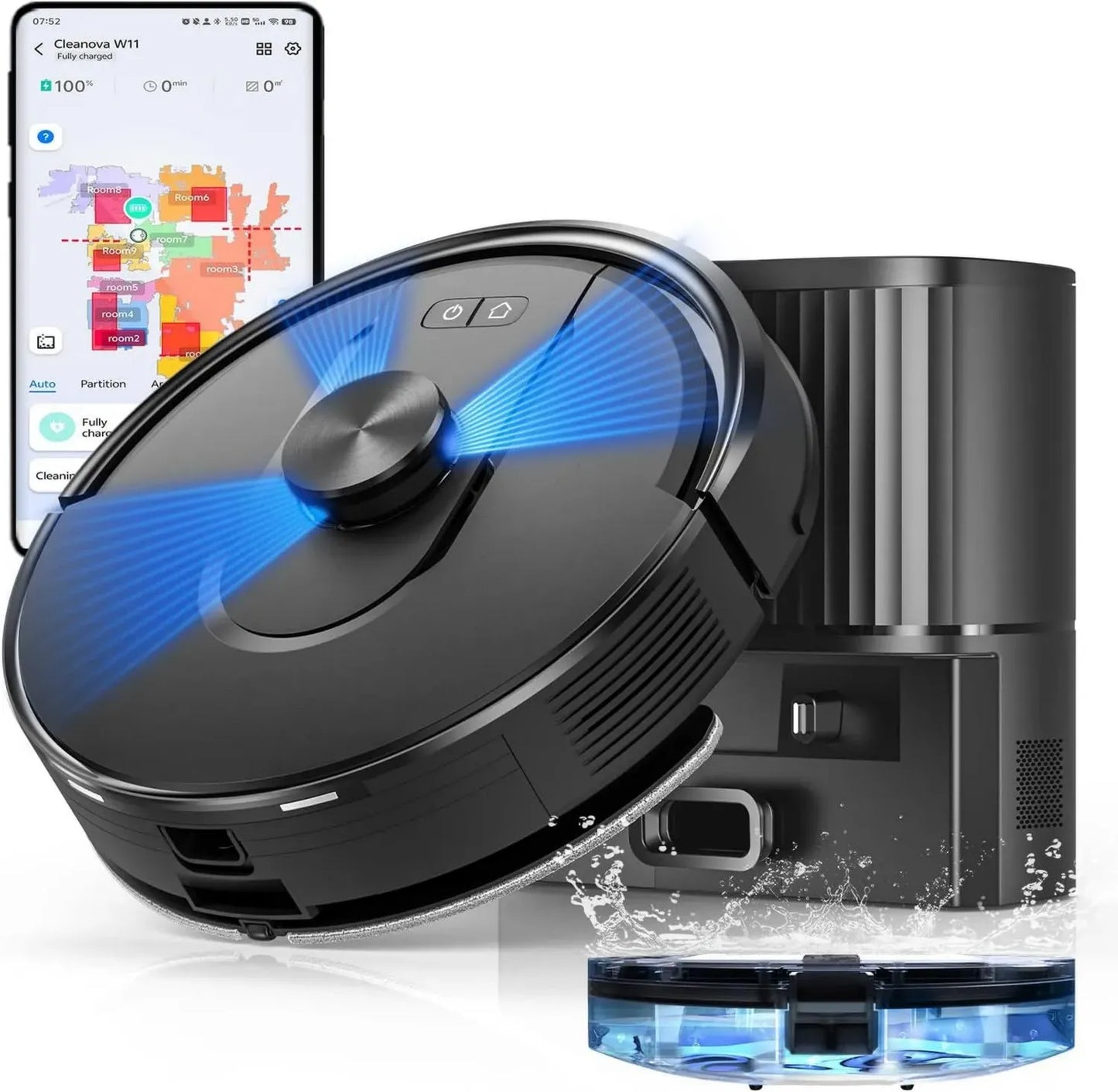Aspirateur Robot Laveur 5000Pa Vexilar avec Vidange Automatique, Navigation LiDAR, 180min, Compatible Alexa, Idéal Tapis et Poils