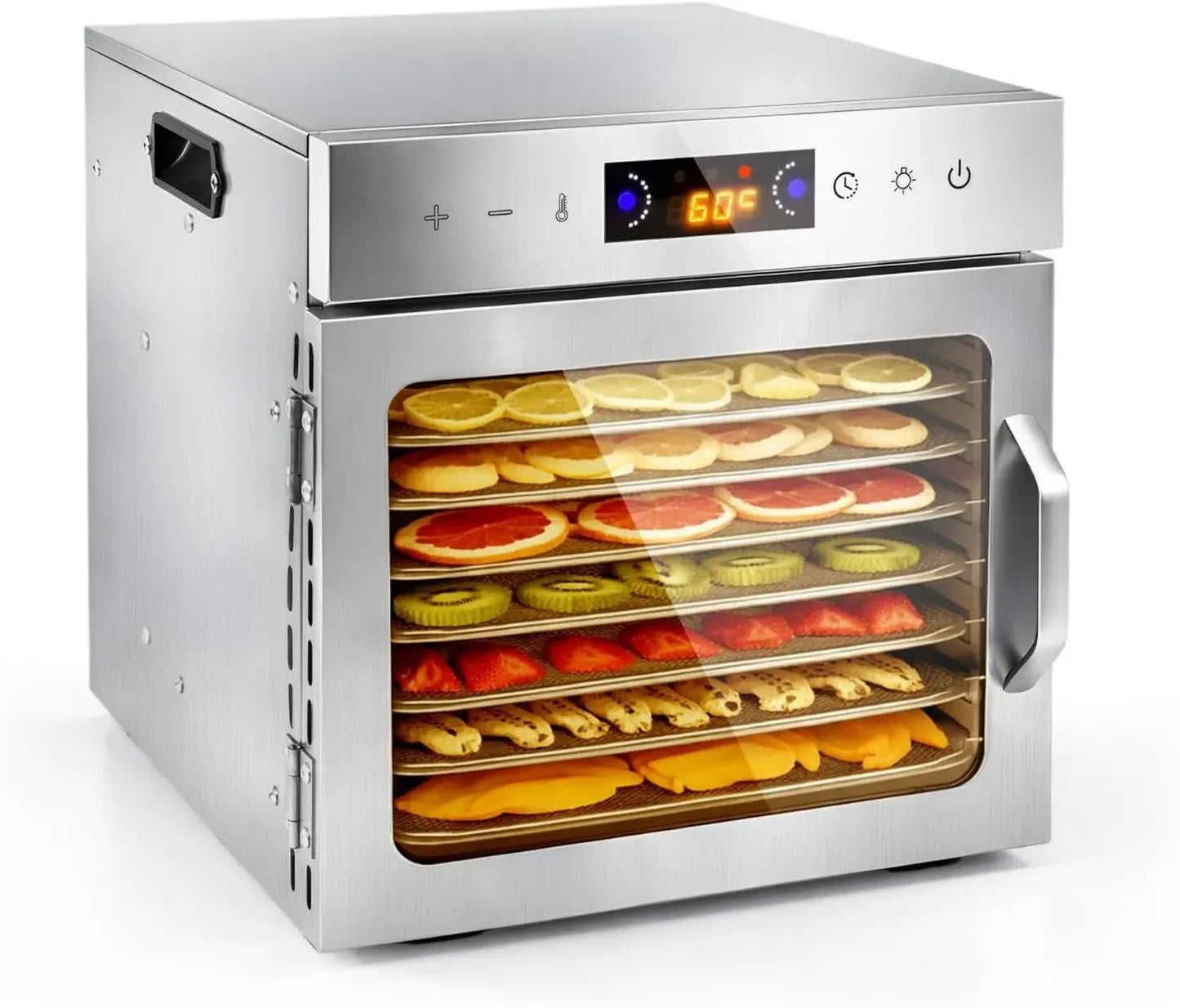 Déshydrateur en Inox 8 Plateaux pour Aliments, Température Ajustable 35-90°C, Minuterie 24H, Recettes Offertes