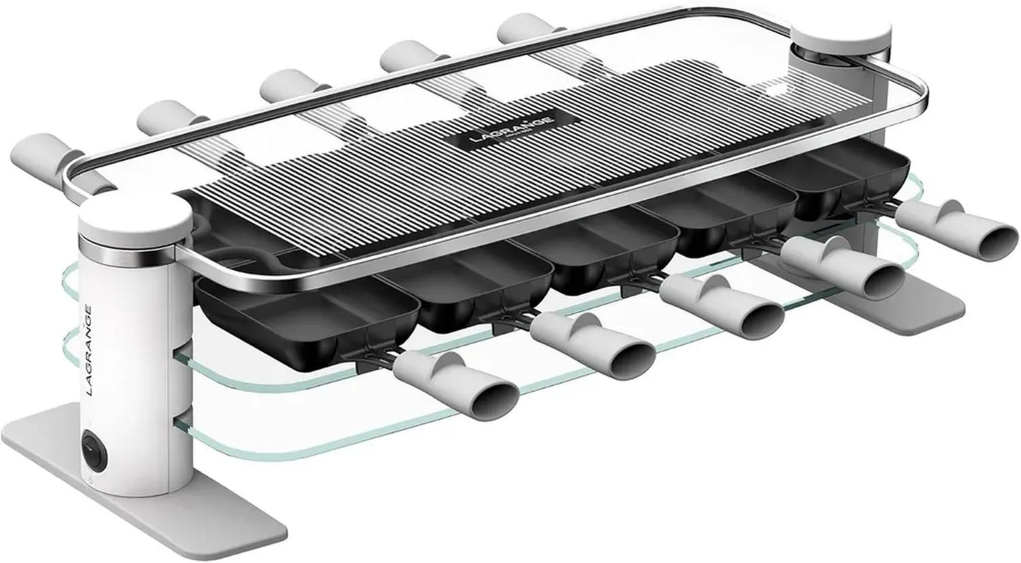 Appareil à Raclette LAGRANGE 10 Personnes, 1200W, Plateau Verre et Amovible, Design Moderne