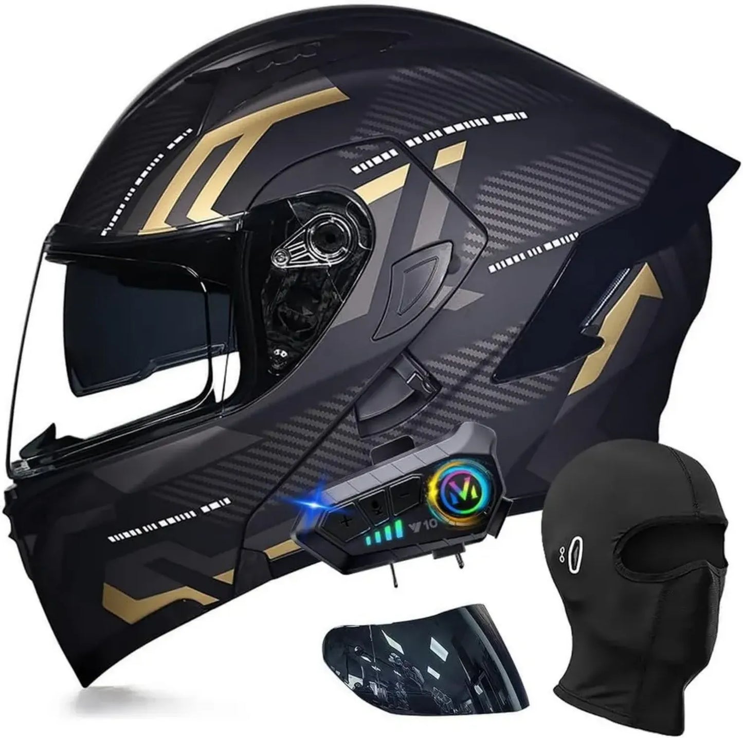 Casque Moto Modulable Bluetooth Homologué ECE avec Double Visière, Casque Intégral Anti-Collision pour Scooter, Homme Femme, M~XXL
