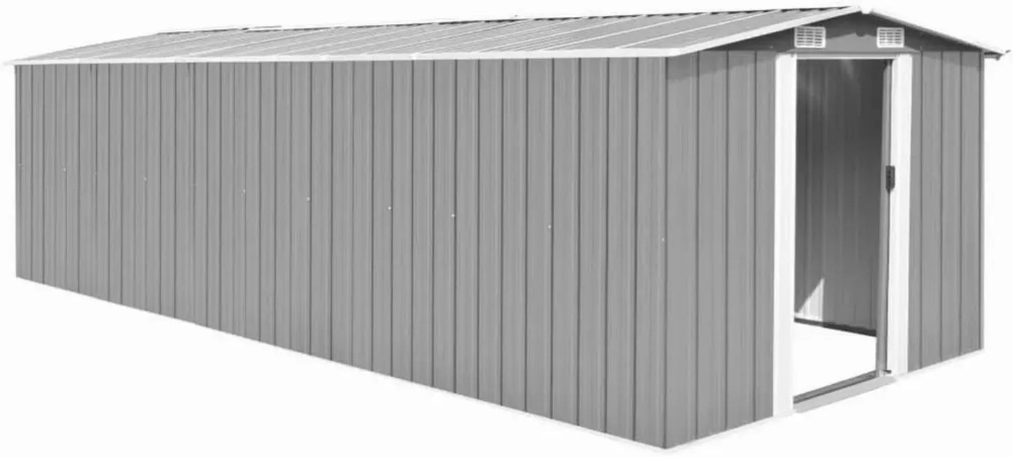 Abri de Jardin Métallique Gris 257x580x181 cm avec Portes Coulissantes