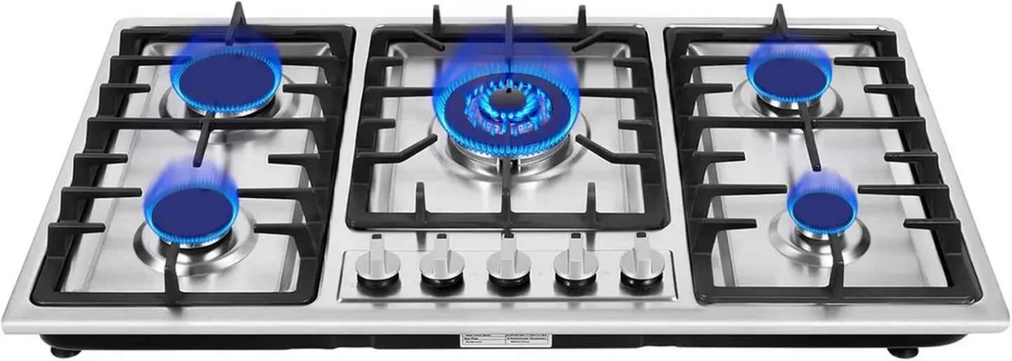 Cuisinière à gaz encastrable 5 feux en acier inoxydable pour cuisine domestique ou restaurant