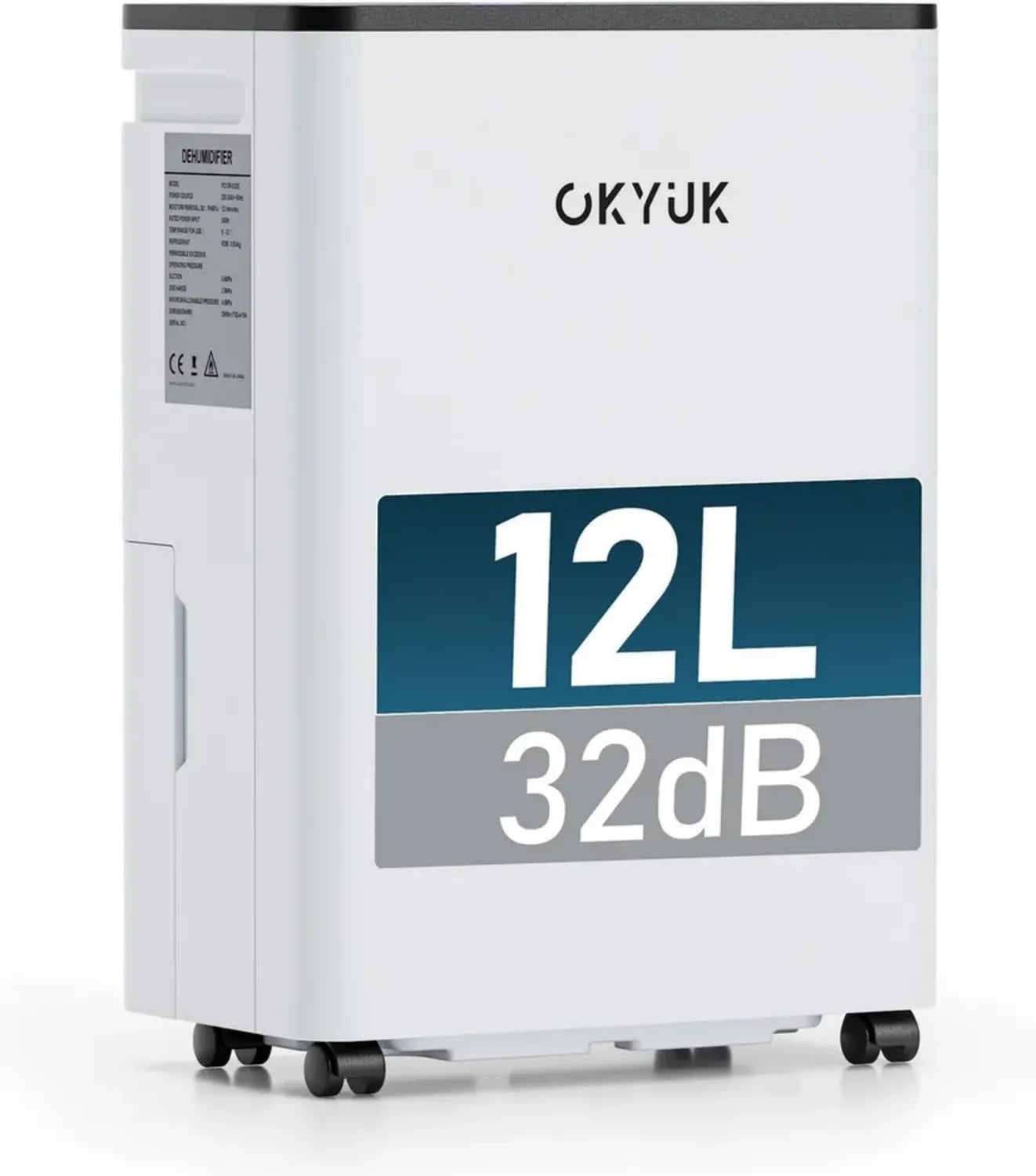 Déshumidificateur Électrique 12L OKYUK pour Maison, Arrêt Automatique, Idéal Salles de Bains, Chambres, Appartements, Sous-sols