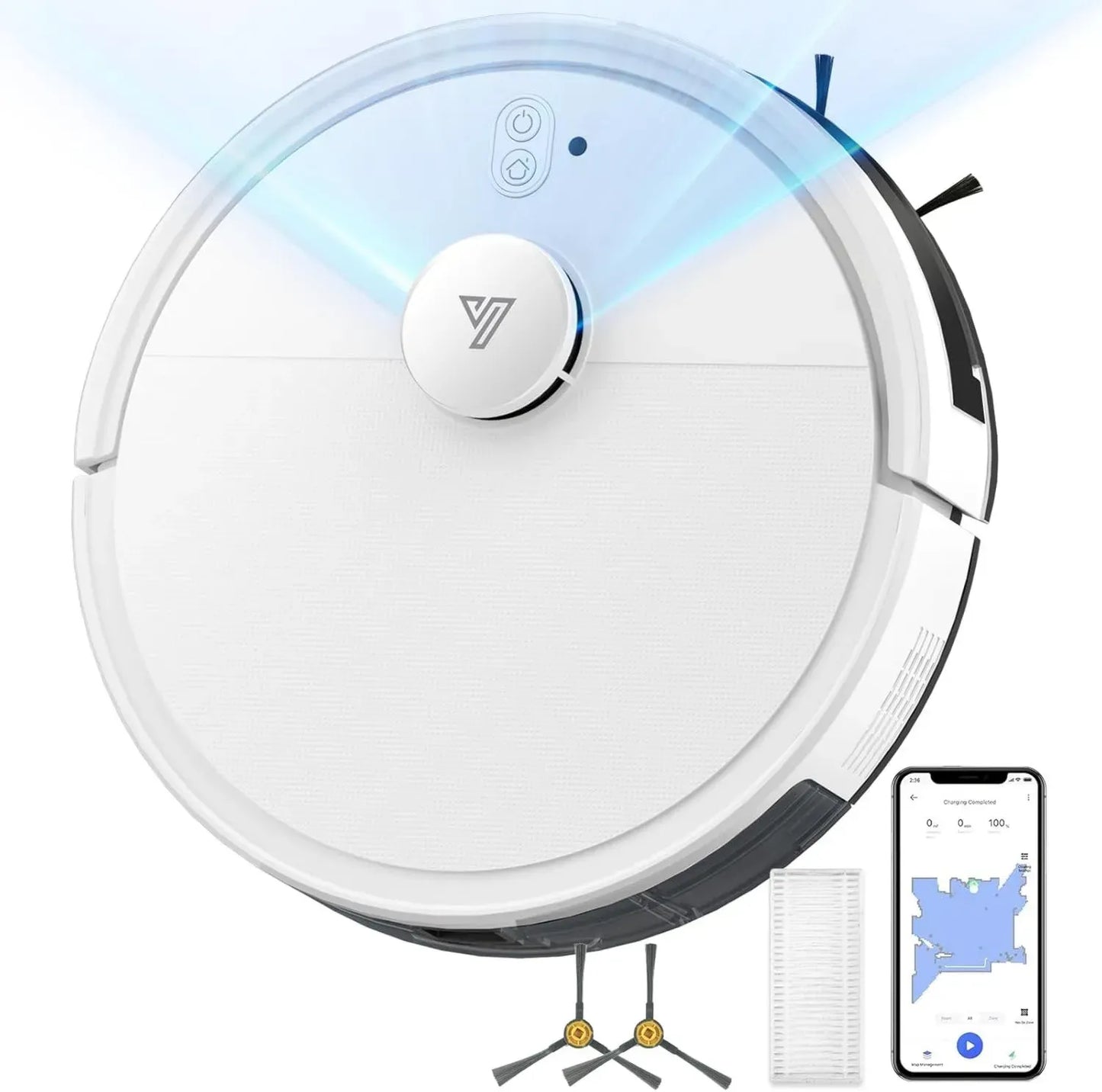 Aspirateur Robot 4000 Pa avec Cartographie et Navigation LiDAR, 2 en 1 avec Fonction Laveur, Commande via WiFi/App/Voix, Autonomie 120 Min, Évitement Intelligent des Obstacles, Idéal pour Poils d'Animaux, Blanc