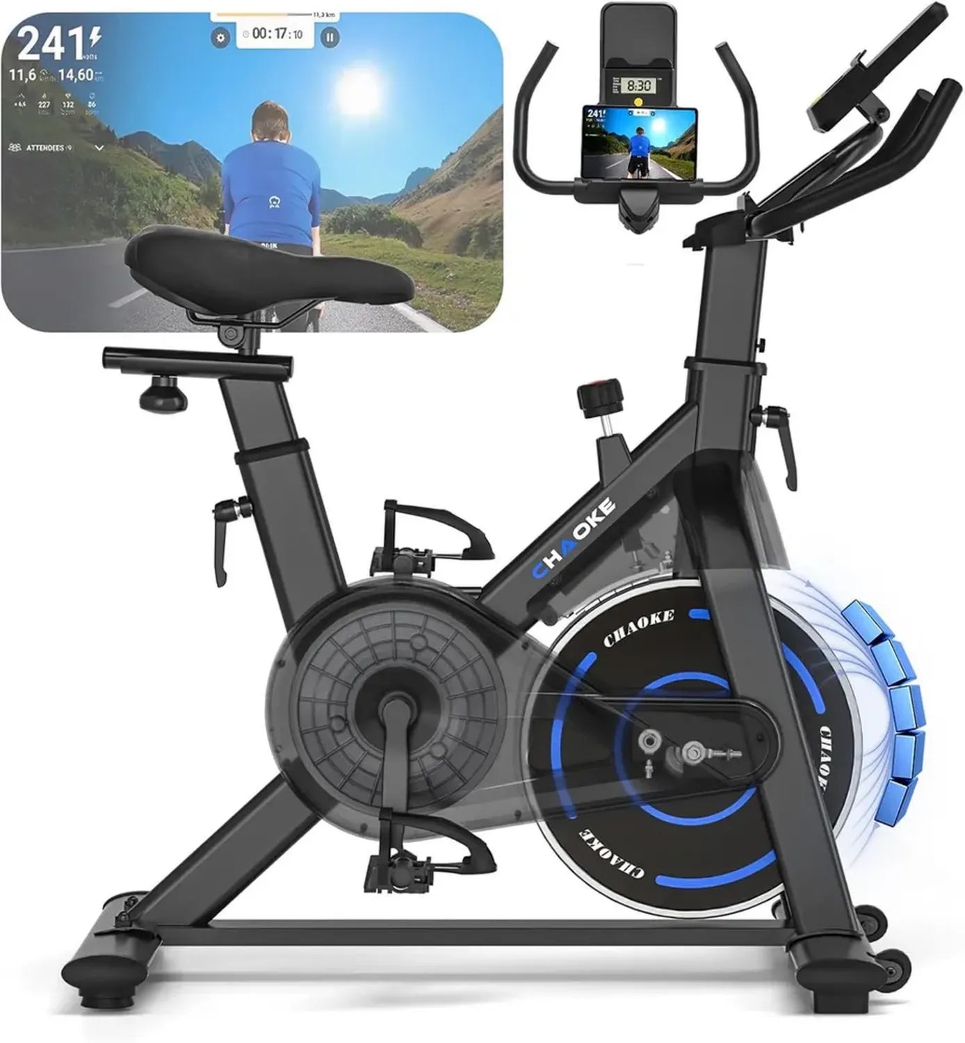 Vélo d'Appartement Chaoke Silencieux avec Résistance Magnétique, Compatible avec Application, Écran LCD, Siège Ergonomique, Entraînement Cardio jusqu'à 160KG