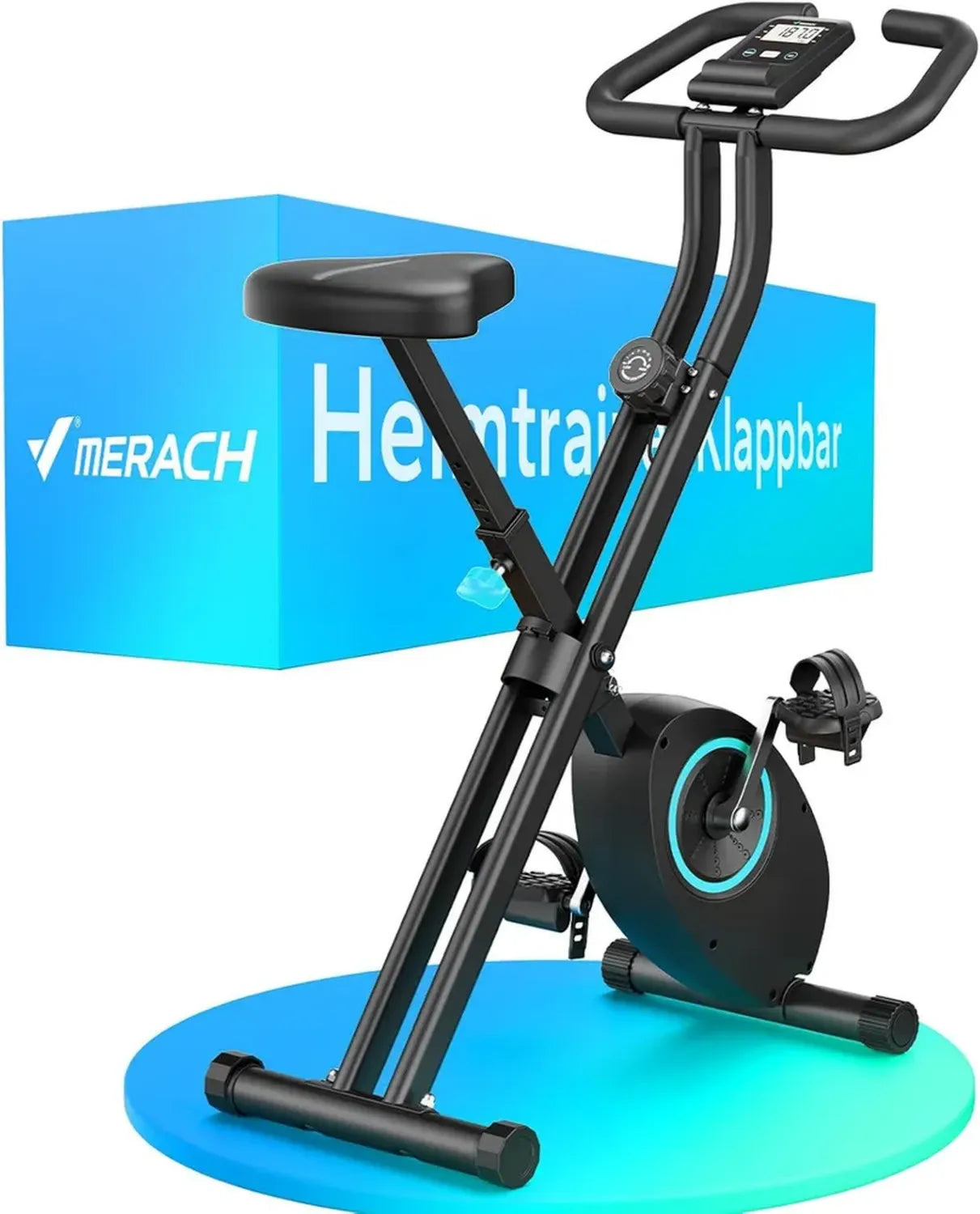Vélo d'Appartement Pliable MERACH, Écran LCD, Vélo Magnétique avec Coussin Confort, Compact pour Cardio, Capacité 136KG