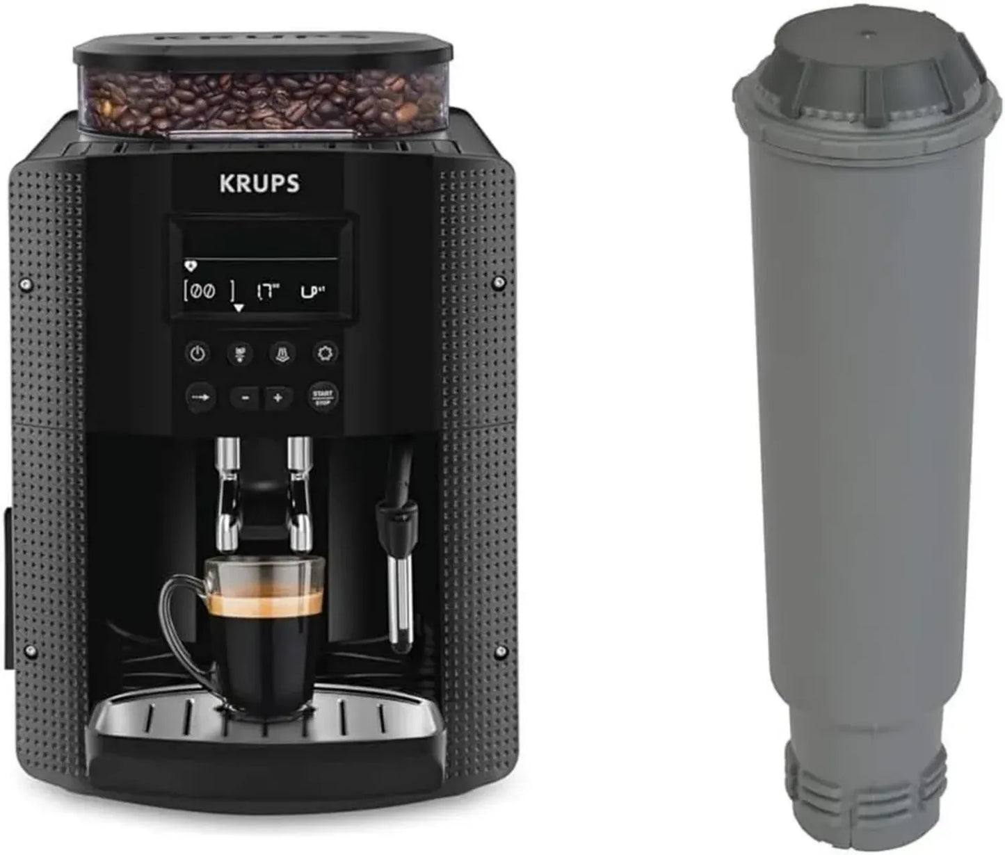 KRUPS Machine à Café Grain avec Broyeur, Écran LCD, Nettoyage Auto, Buse Vapeur, Expresso & Cappuccino Noire