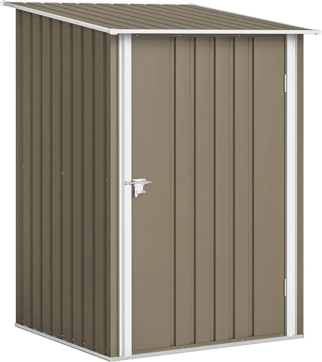 Outsunny Cabane de Jardin en Acier Galvanisé avec Porte Verrouillable, Toit Inclinable, 0,92 m², Marron et Blanc