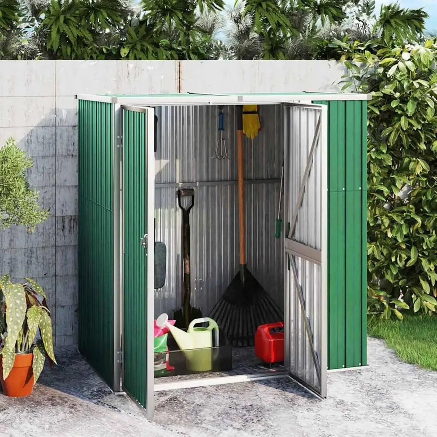 Abri de Jardin en Acier Galvanisé avec Portes, Cabane de Rangement Extérieur 161x89x159 cm