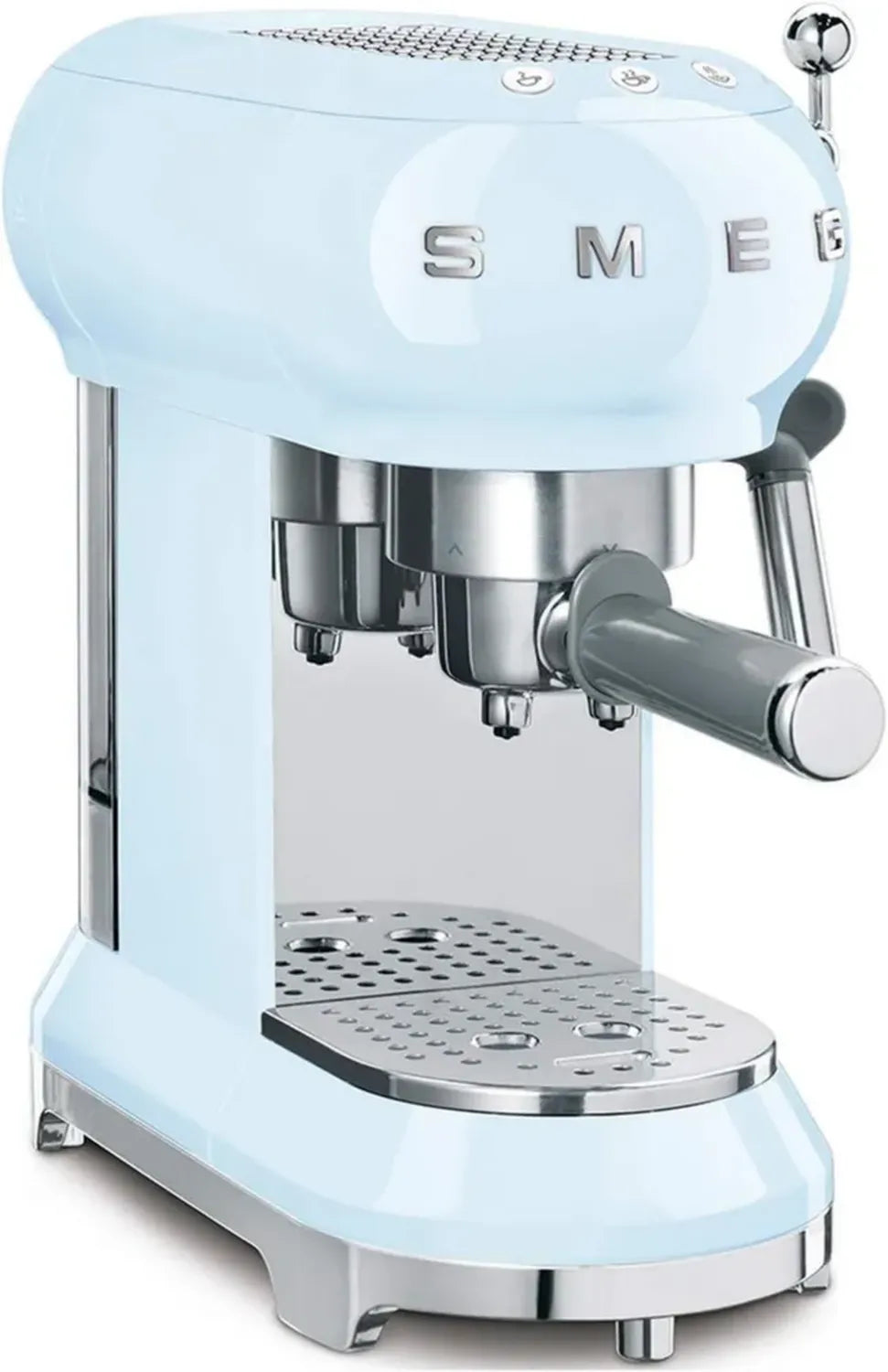 Smeg Machine à Expresso Manuelle ECF01PBEU, Système Cappuccino, Thermoblock, Grand Porte-Tasse, Double Fonction, Réservoir 1L, Compacte 1350W, Bleu Azur