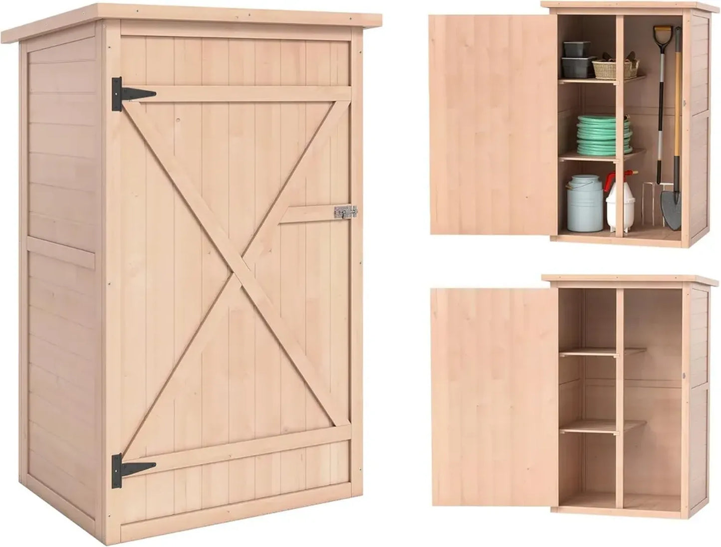 Outsunny Armoire de Jardin en Bois avec Toit Bitumé, Loquet de Sécurité et 2 Étagères, 75 x 56 x 115 cm