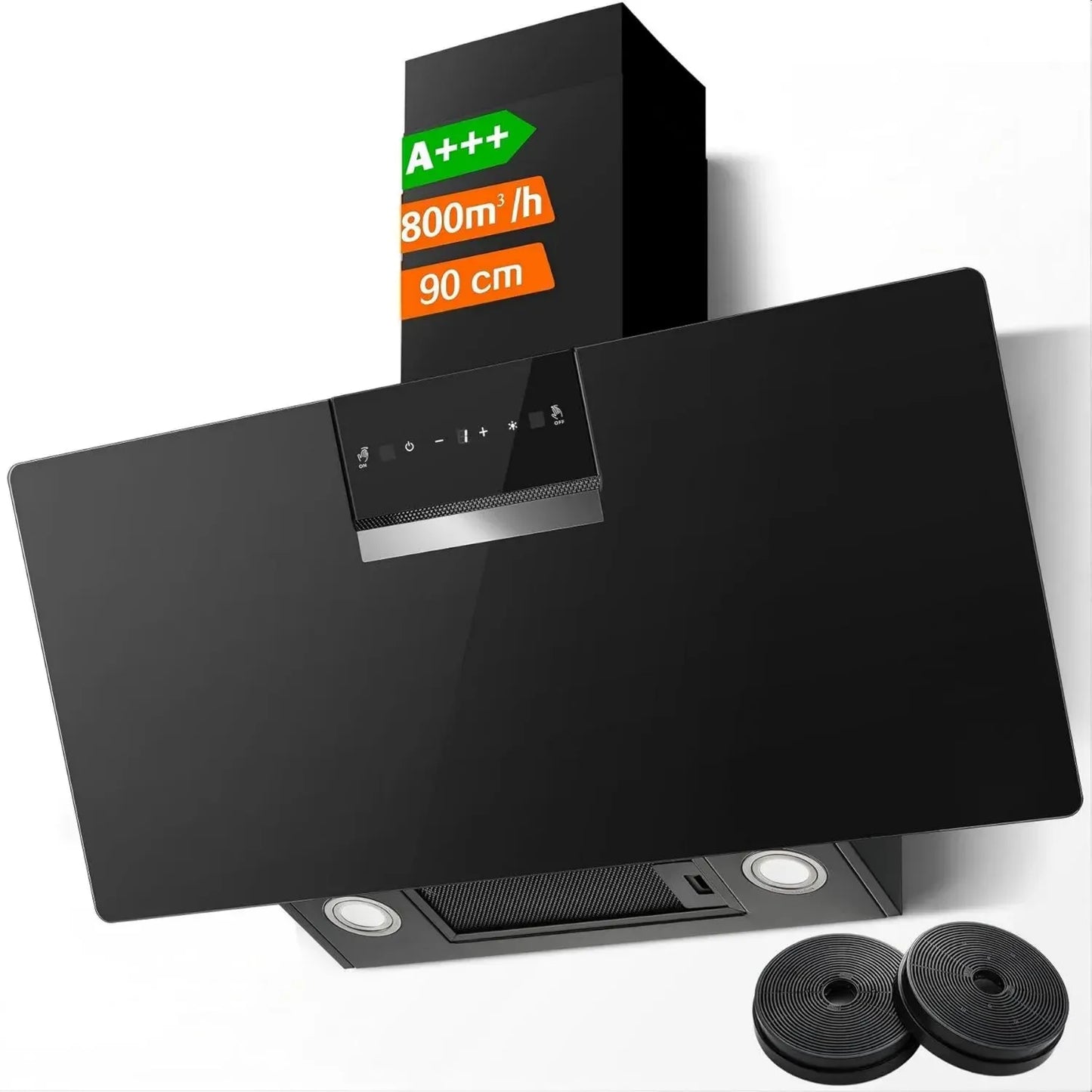 SNDOAS Hotte 90 cm, 800 m³/h, Énergie A+++, 3 Vitesses, Mode Booster, Contrôle Gestuel et Tactile, Filtre Charbon, Recirculation/Évacuation, Noir