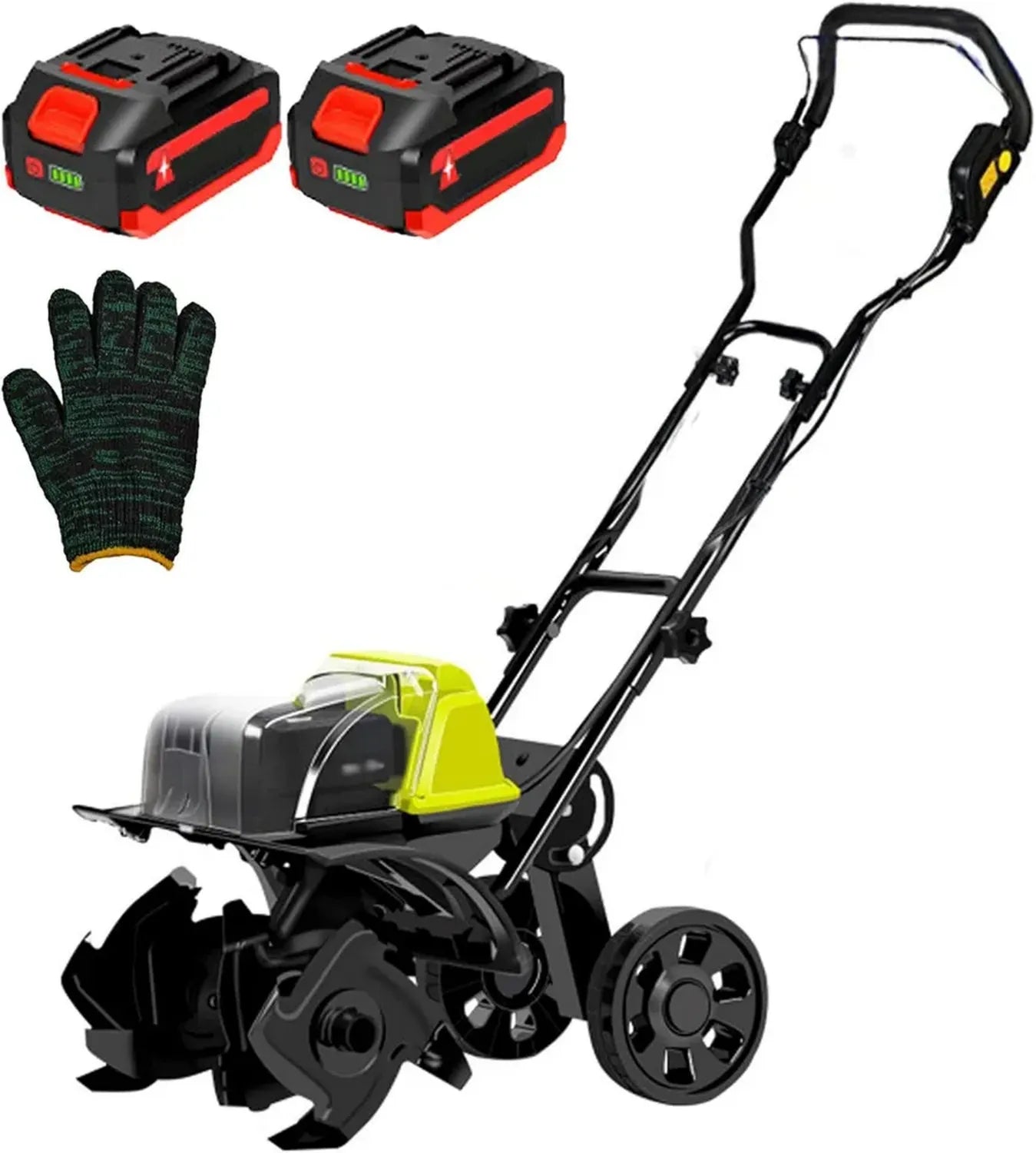 Motobineuse Électrique avec Roues, Cultivateur de Jardin 36cm, Profondeur 18cm, Double Batterie Lithium