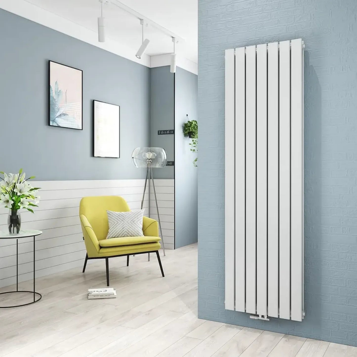 Radiateur à Eau Chaude Vertical 1800 x 538 mm, 1949W, Double Panneau, Connexion Centrale Blanche