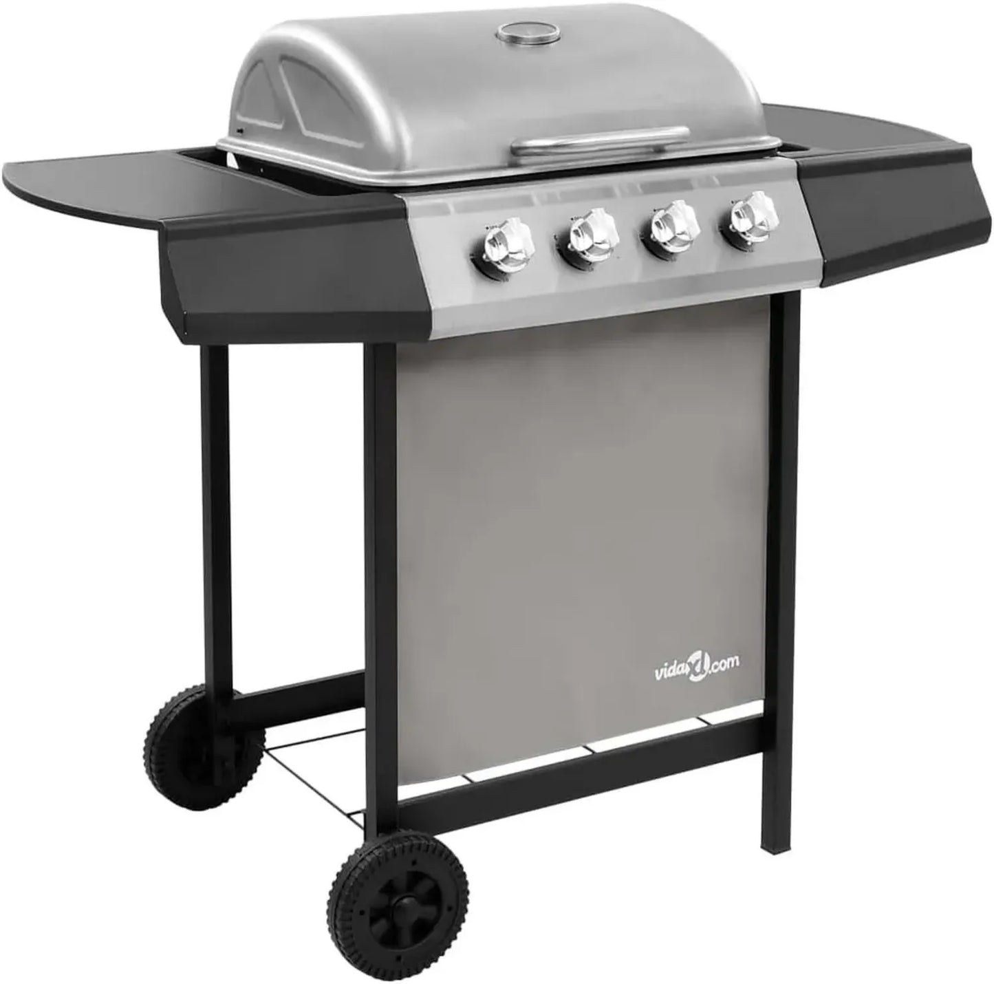 Gril à gaz 4 brûleurs noir et argent pour barbecue extérieur