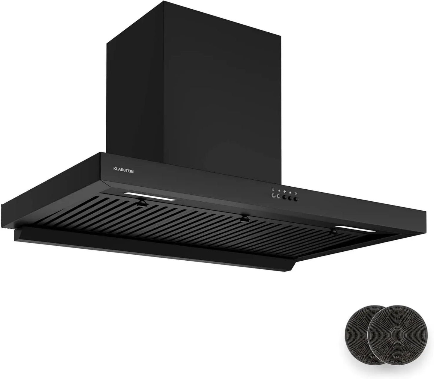 Klarstein Hotte Murale AeroClean 90 cm - Puissante et Silencieuse, 721 m³/h, Efficacité A++, LED, Filtres Avancés, Noir Élégant