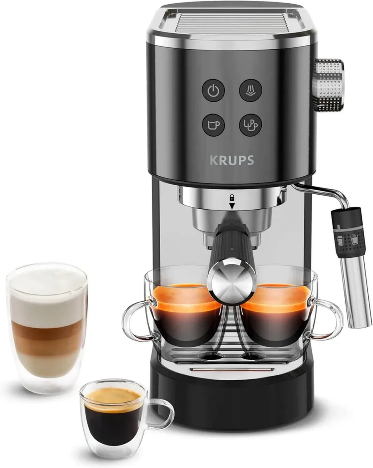 Machine à Expresso Krups Virtuoso+, 15 Bars, Café Moulu ou Dosettes, Acier Inoxydable, Buse Vapeur, Noire