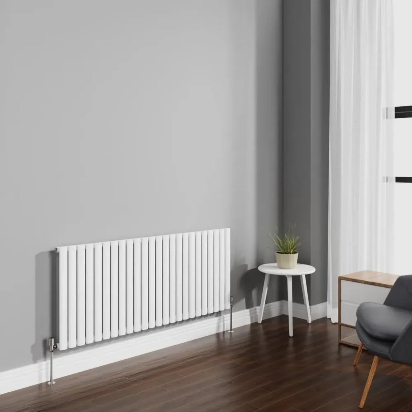 Radiateur Horizontal Ovale 600 x 1416 mm Blanc Brillant pour Chauffage Central - NRG