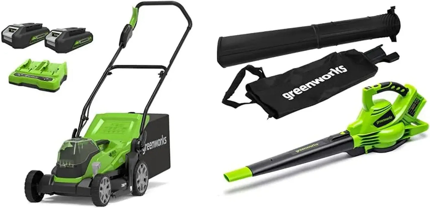 Tondeuse à Gazon sans Fil 48V 36cm avec Kit Batterie et Chargeur & Souffleur et Aspirateur de Feuilles 2-en-1 48V