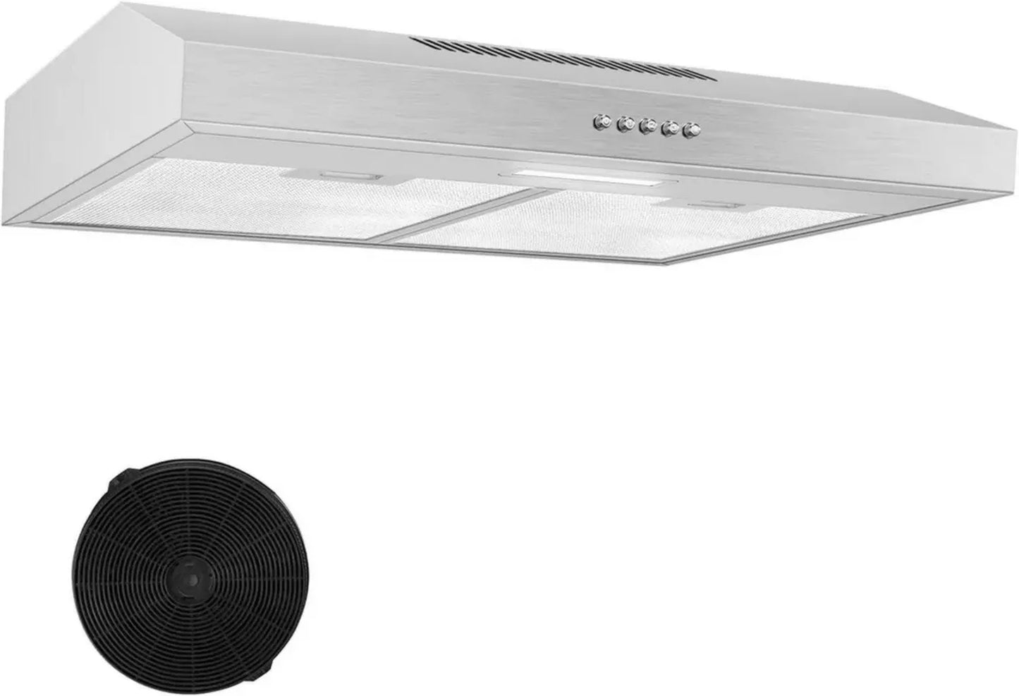 Hotte Aspirante 60cm Inox avec Filtre Charbon Actif, 201 m³/h