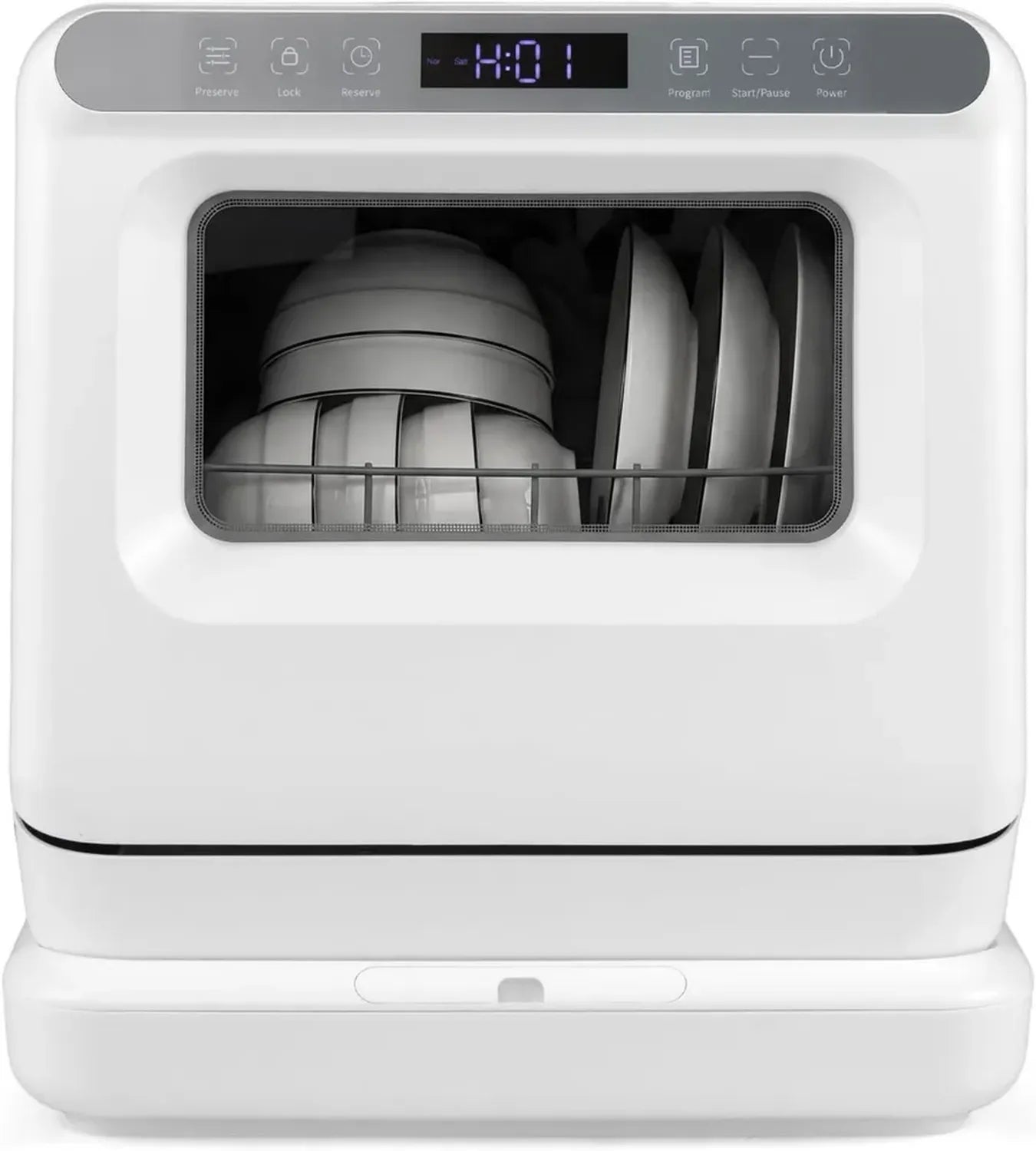 Lave-vaisselle Compact LIFEZEAL, 6 Programmes, Double Alimentation, Sécurité Enfant, Nettoyage 360°, Stockage 168h, Idéal Cuisine et Camping