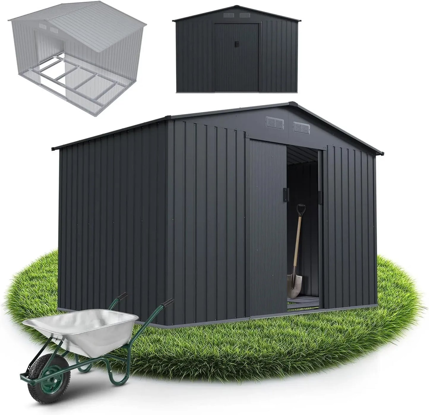 Abri de Jardin Métallique XL - Résistant aux Intempéries avec Porte Coulissante Sécurisée