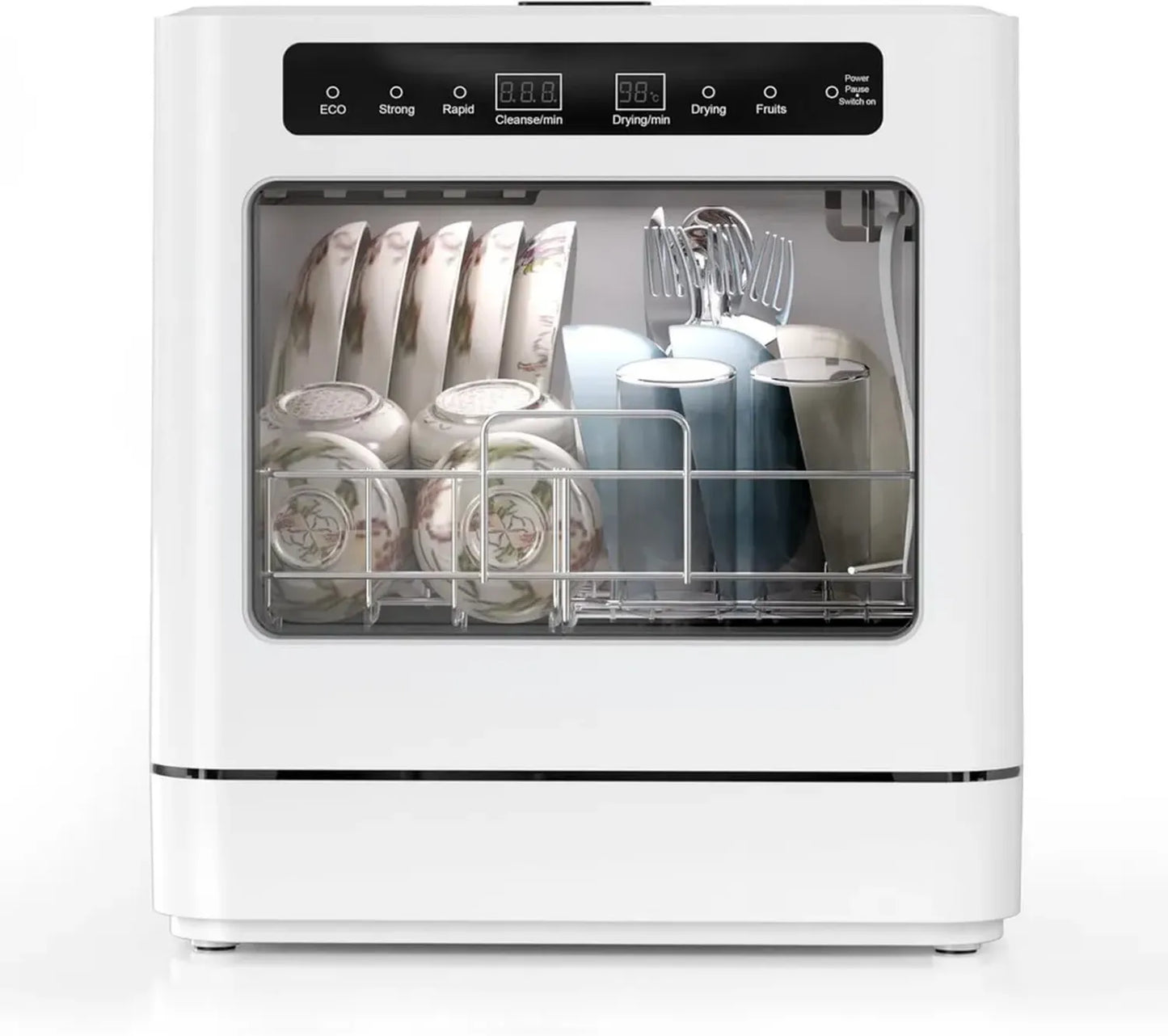 Lave-vaisselle Portable 800W avec 6 Programmes et Réservoir 6L, LED et Couvercle Semi-transparent