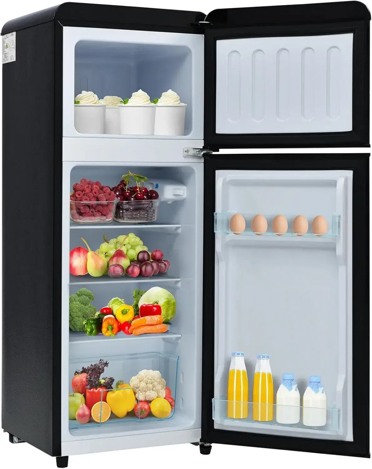 Réfrigérateur Rétro pour Appartement avec Congélateur Supérieur - 92L, 2 Portes, Étagères Réglables, Bac à Légumes, Noir