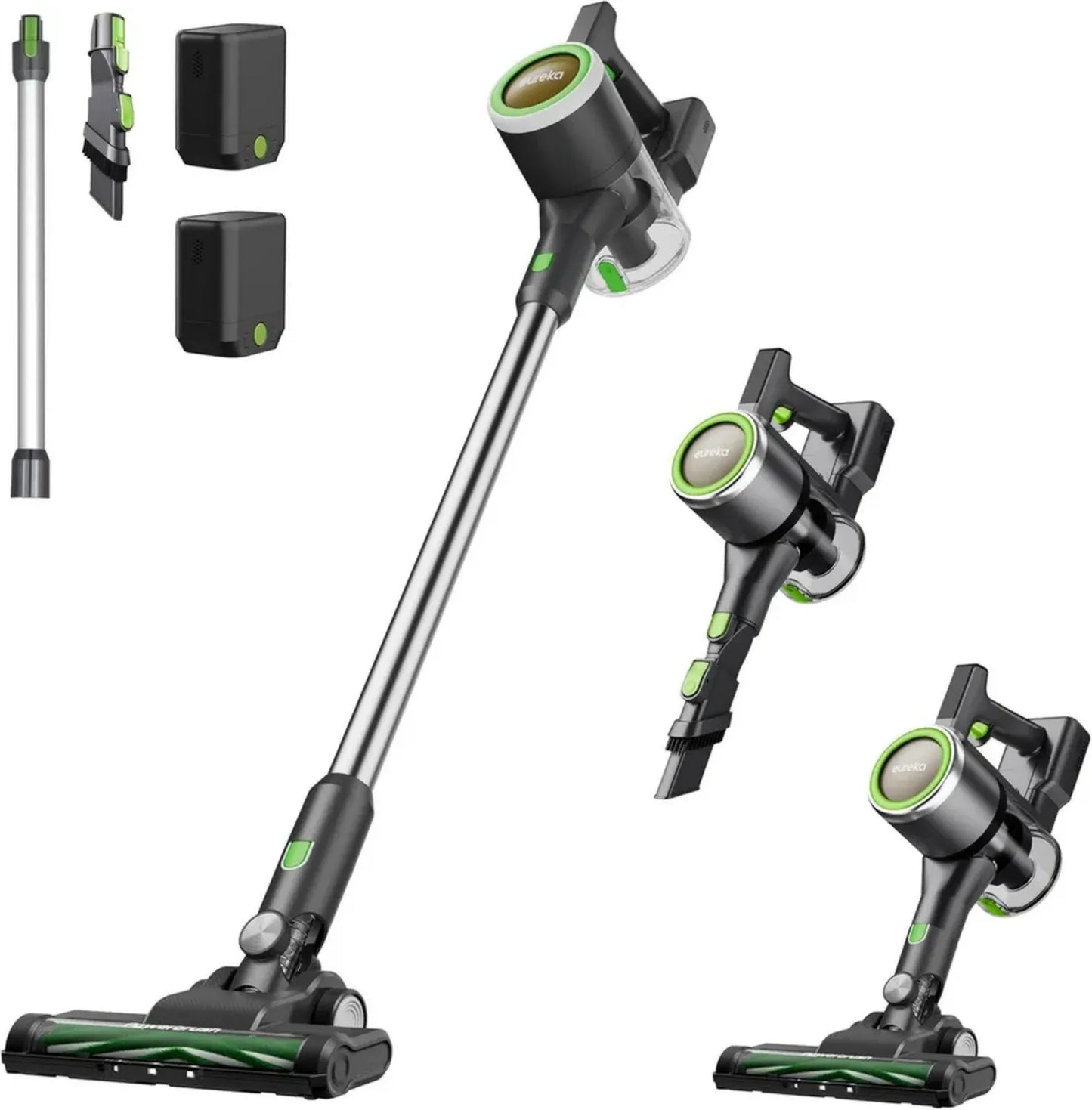 Aspirateur Balai sans Fil Eureka NEC370, 300W, Puissance d'Aspiration 90AW, avec 2 Batteries Amovibles, Autonomie Totale de 80 Min, Efficace sur Sols Durs, Tapis et Poils d'Animaux