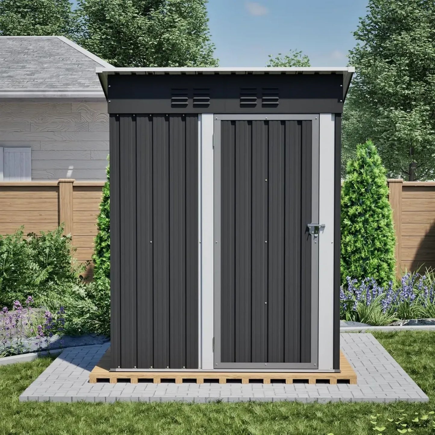 Abri de Jardin en Métal 152x84x182 cm avec Porte Verrouillable - Résistant aux Intempéries et UV pour Outillage - Couleur Noire