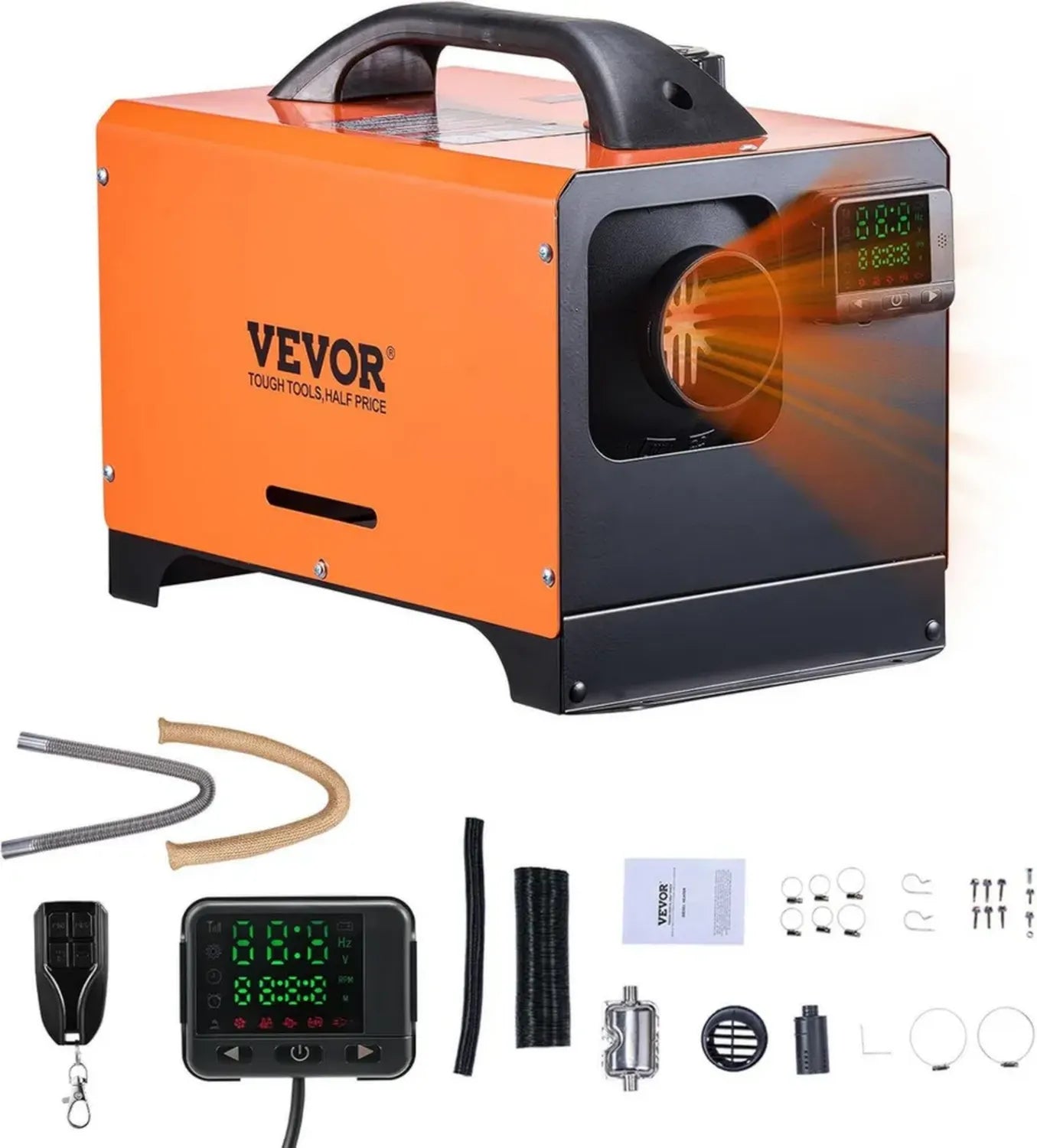 VEVOR Chauffage Diesel Portable 12V 5-8kW, Réglable 0,16-0,62 L/h, LCD & Télécommande, Réservoir 5L pour Voiture et Camping-car