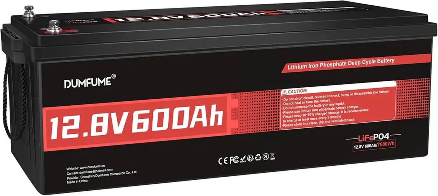 Batterie Lithium Lifepo4 12V 600Ah avec BMS 200A pour Système Solaire et Camping-Car