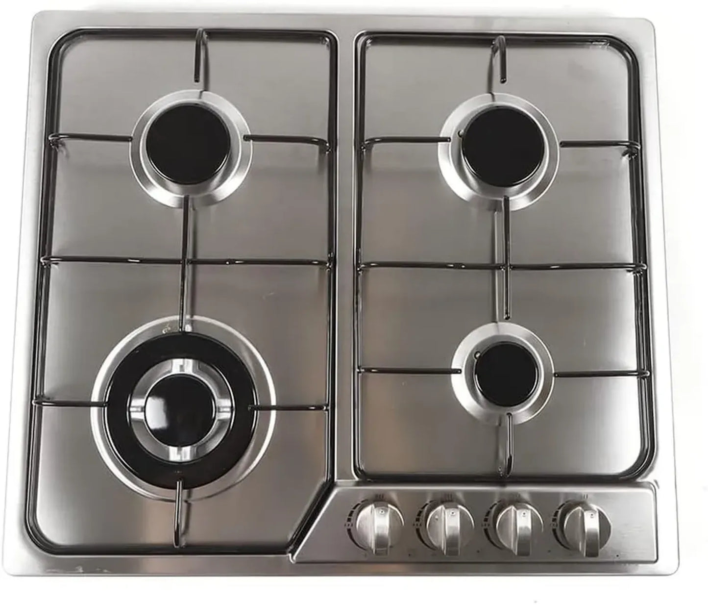Plaque de cuisson à gaz 4 foyers inox 58 cm, compatible gaz naturel et propane