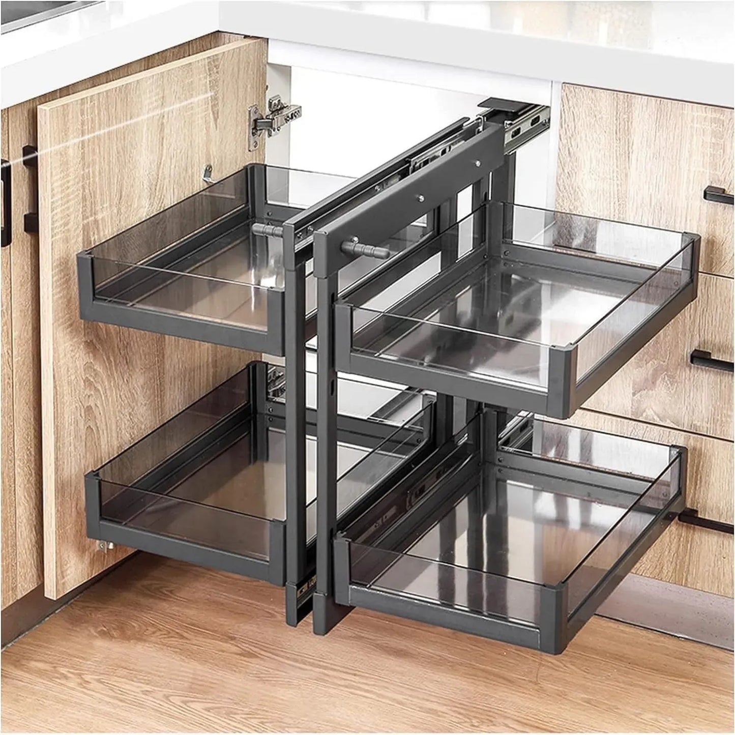 Organisateur d'Armoire d'Angle avec 4 Paniers Ajustables pour Cuisine