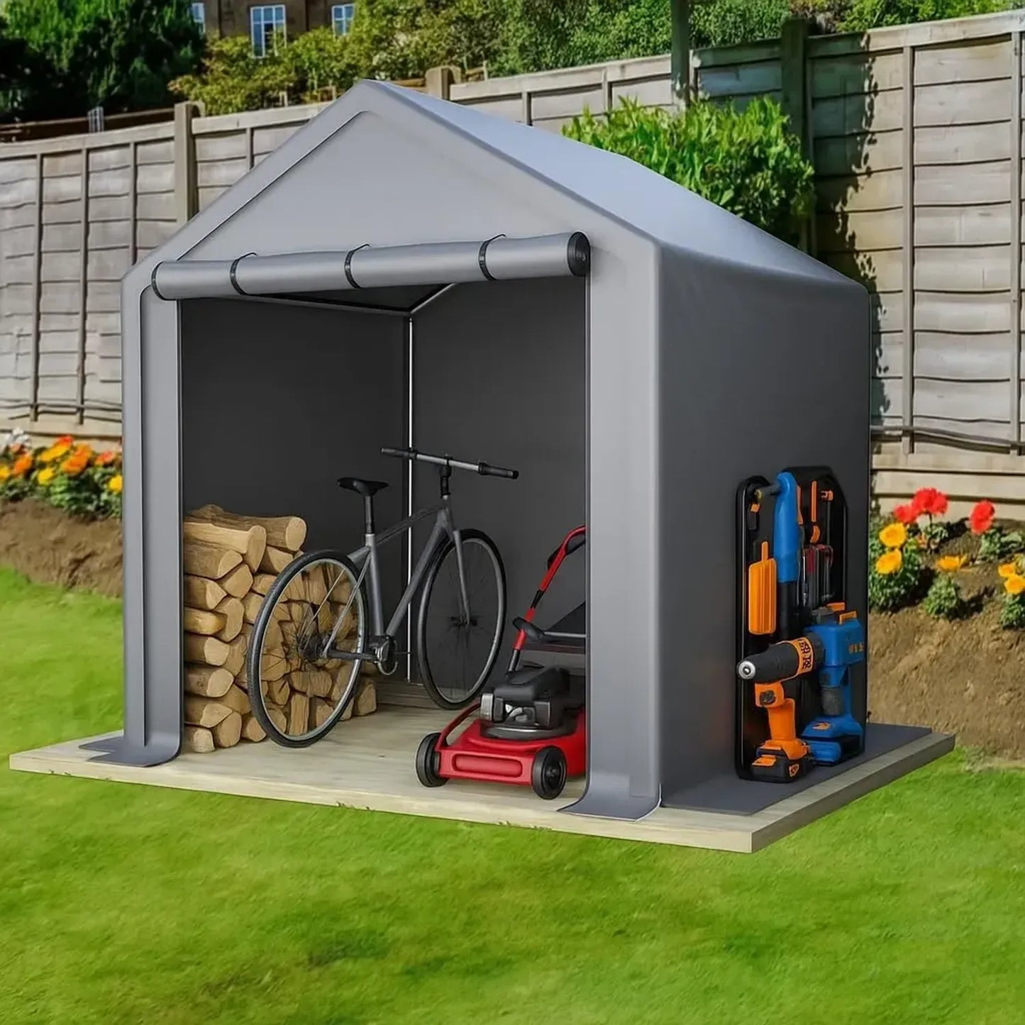 Abri de jardin avec porte coulissante 190x170x200 cm, idéal pour vélos et outils, résistant aux intempéries