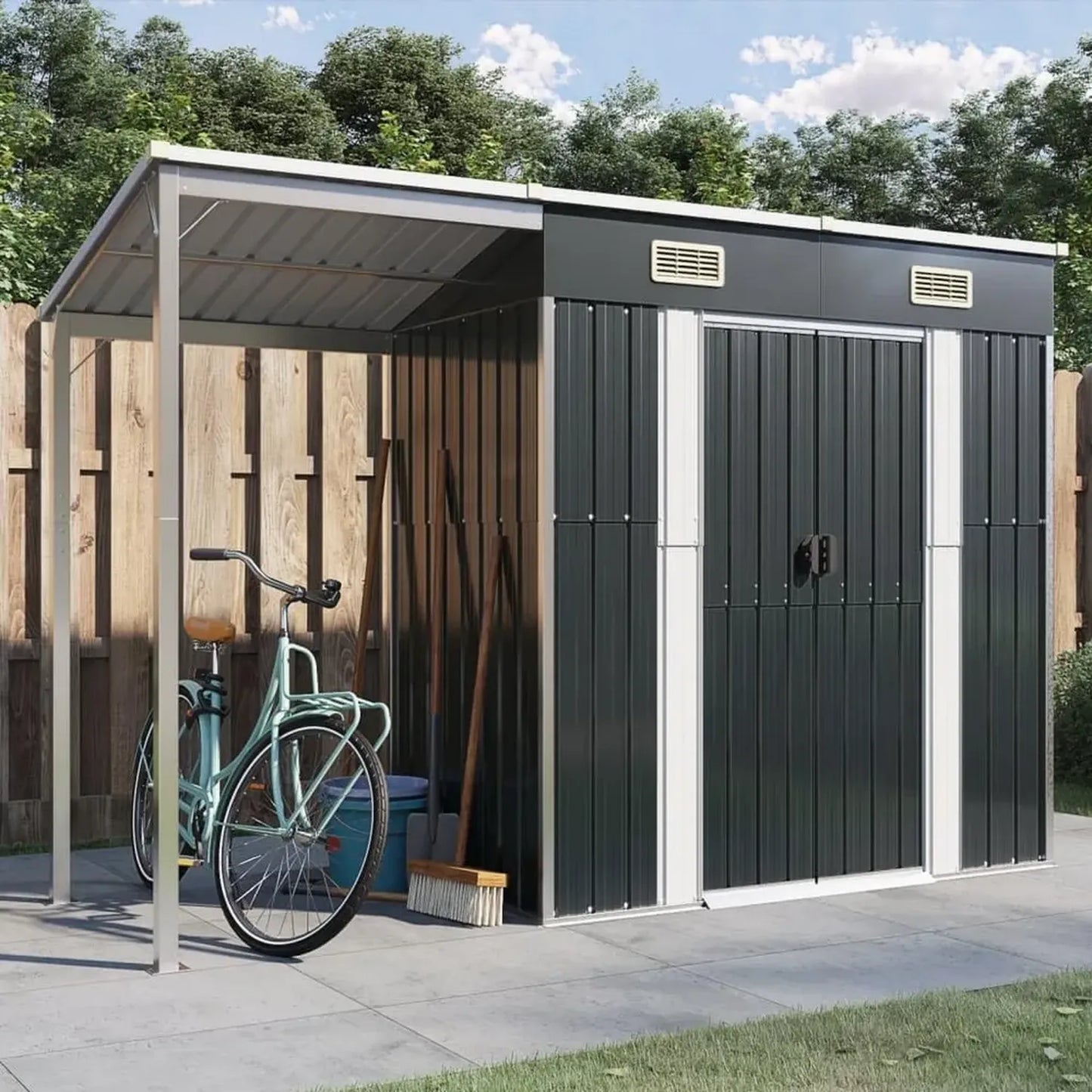 Abri de Jardin Métallique Anthracite avec Toit Étendu 277x110,5x181 cm