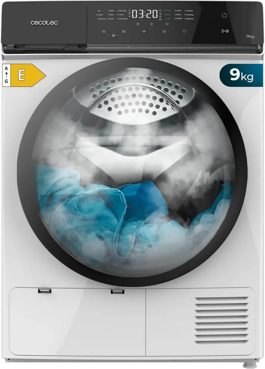 Sèche-linge Pompe à Chaleur 9 kg Cecotec Bolero, A++, 15 Programmes, Séchage Auto, Repassage Facile, Stop&Go, Départ Différé, Sécurité Enfant, Blanc