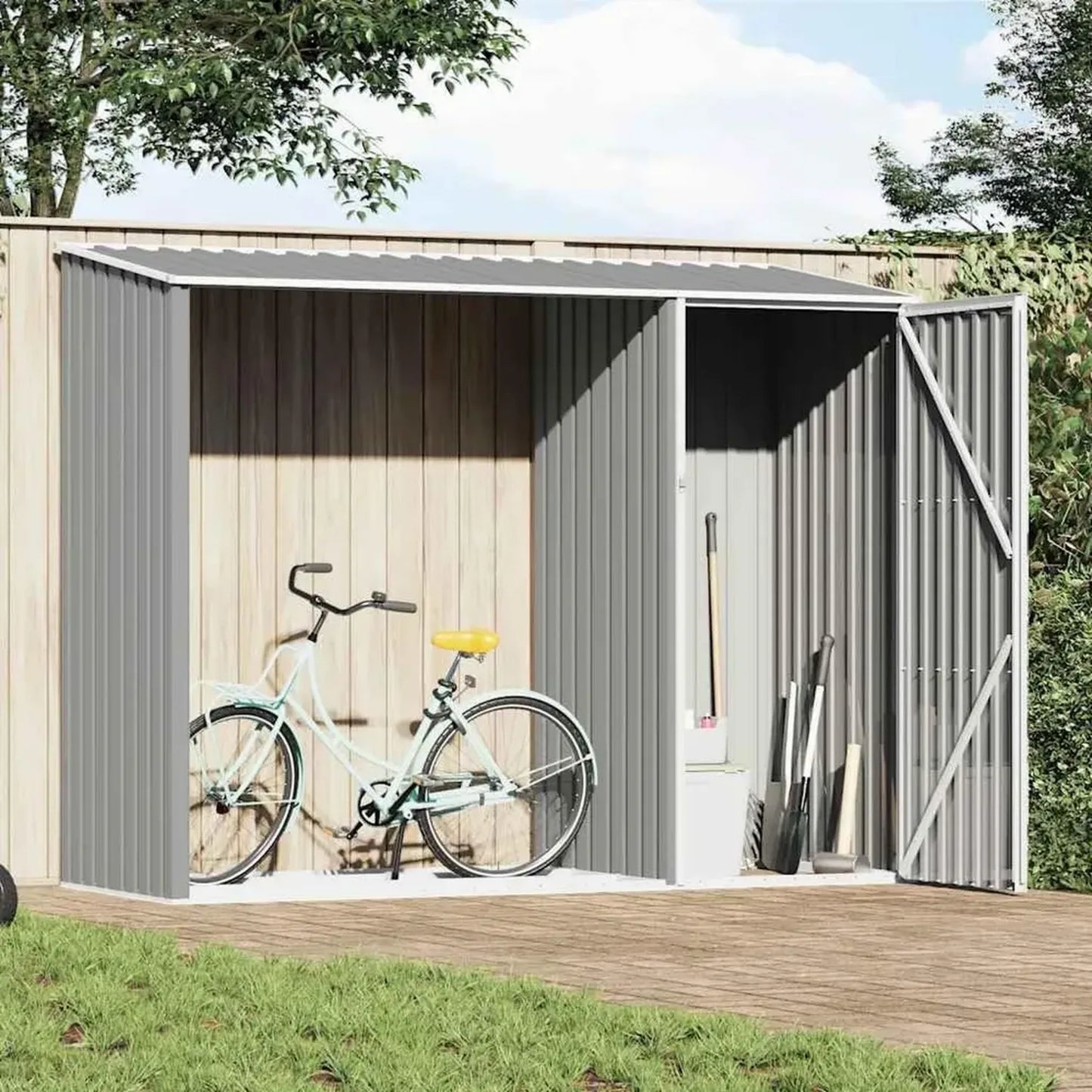 Abri de Jardin en Acier Galvanisé Gris 245x98x159 cm - Pour Bûches et Extérieur