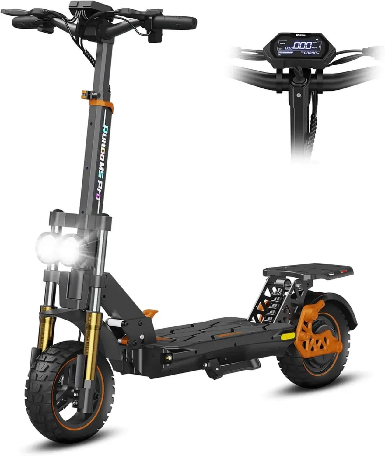 Trottinette Électrique Puissante, Autonomie 75KM, Pneus Tout-Terrain, 3 Vitesses, Écran Digital