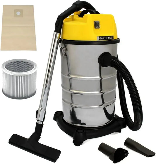 Aspirateur Industriel 1400W 30L en Inox, Multifonction Sec & Humide avec Accessoires et Sac Inclus