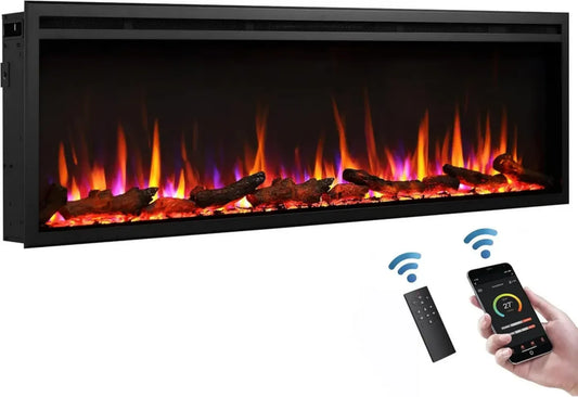 BALDERIA Atalanta Cheminée électrique 60' - Foyer encastrable avec flammes 3D, chauffage LED, télécommande, minuterie et thermostat - Noir