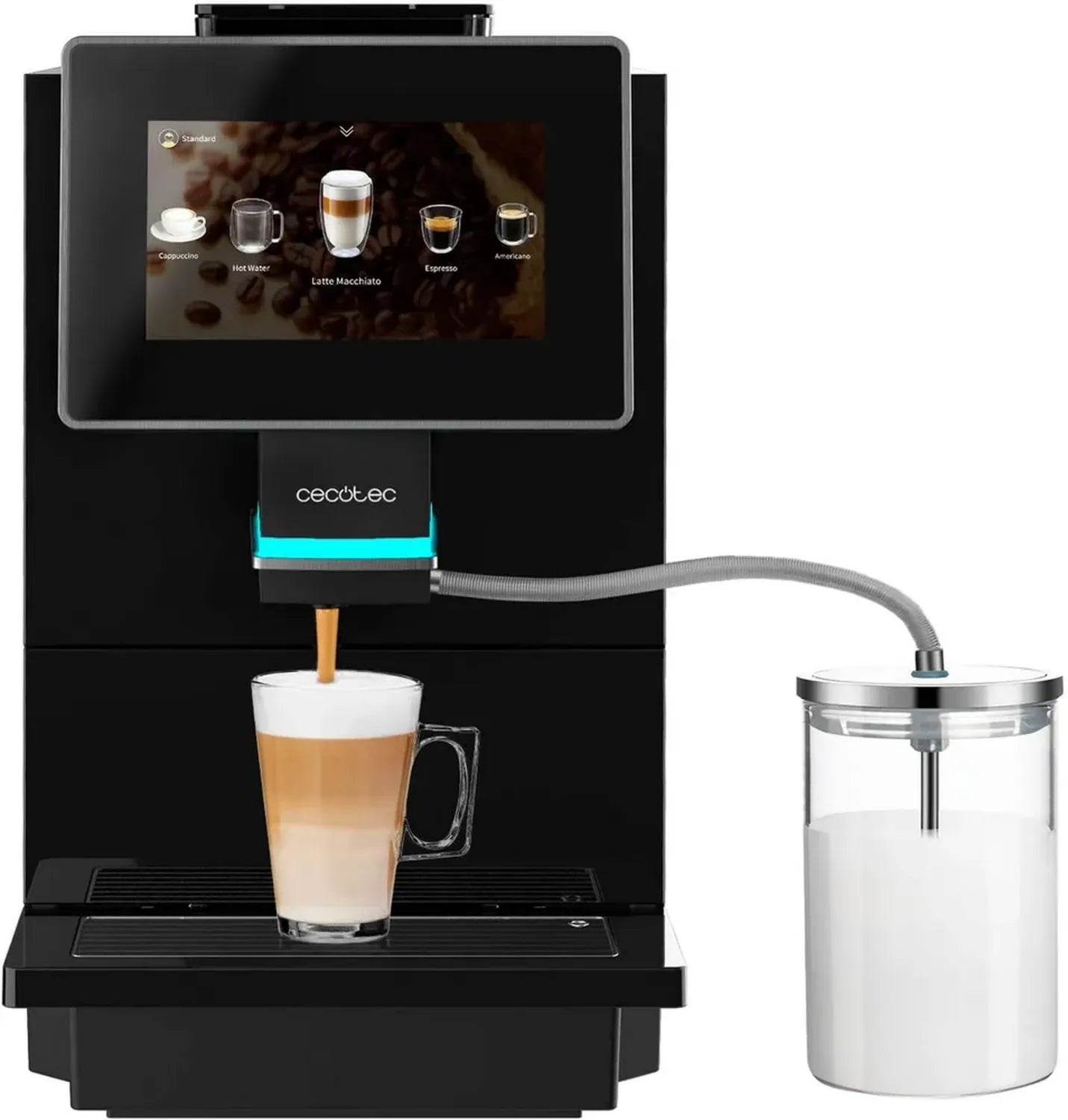 Cecotec Cafetière Automatique Cremmaet Touch - Expresso 19 Bars, Écran TFT, Fonction Auto-Nettoyage, Réservoir 2L et 600ml Lait