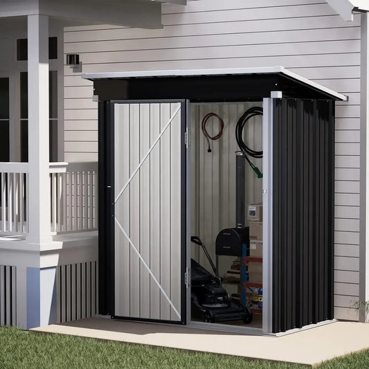Abri de Jardin Métallique 162x92x180 cm - Cabane Extérieure avec Toit Incliné et Serrure, Idéal pour Outils et Vélos, Gris Sombre