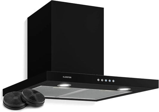 Klarstein Limelight - Hotte murale moderne, 600 m³/h, 3 niveaux, Filtres lavables, Éclairage LED intégré, Écran numérique, Fonction minuterie, Silence 64 dB, Largeur 60 cm - Noir